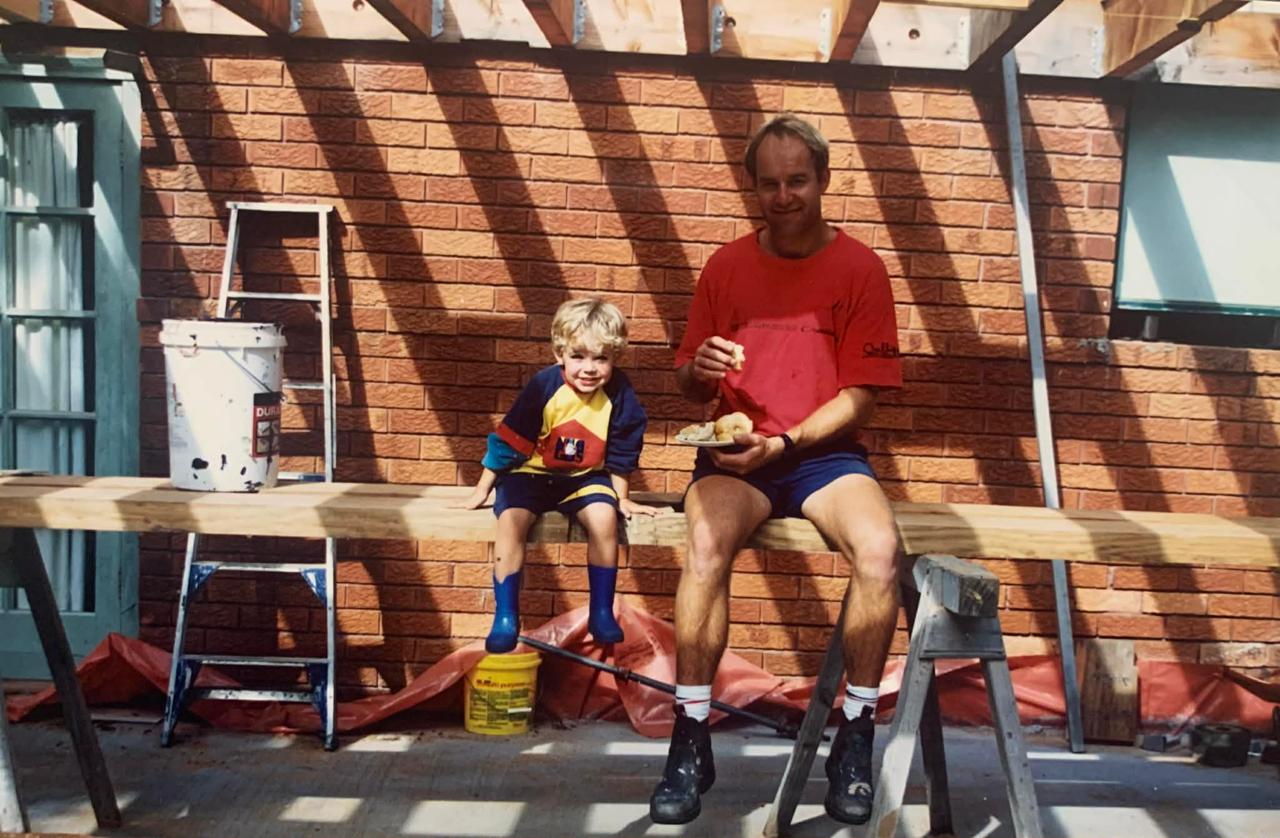 Cooper as a kid on a job site